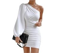 Fall Off The Shoulder Dresses for Women Puff Long Sleeve Ruched Mini Dress