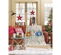 Fall Orange Blue Pumpkins Throw Blanket Thanksgiving Eucalyptus Leaves Rustic Flannel Fleece Blanket, Lightweight Blanket for Women Adult Girl - Microfiber Nap Blanket for Couch, Bed, Sofa 80" x 60"