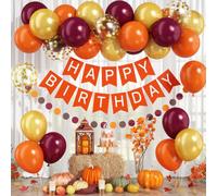 Fall Orange Gold Burgundy Birthday Decorations Banner Balloon for Autumn | 12In Burnt Orange Gold Confetti Latex Balloon, Happy Birthday Banner with Circle Dots Paper Garland for Family Thanksgiving