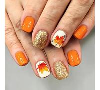 Fall Orange Press on Nails Maple Leaf False Nails