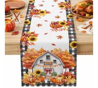 Fall Orange Pumpkin Leaf Sunflower Table Runner 72 Inches Long,Table Runners Kitchen Dining Tables Decoration for Home Party Decor, Farmhouse Buffalo Plaid Tables Runner Wedding Dresser Scarf