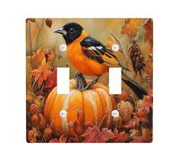 Fall Oriole Bird Decorative Light Switch Cover Wall Plate 2 Gang Double Toggle, Vintage Autumn Pumpkins Electrical Faceplate for Kitchen Bathroom, Leaf Switchcover Decor