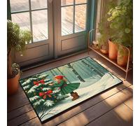 Fall Outdoor Doormat A Child Decorates A Snowy Christmas Tree In A Winter Forest Doormat Absorbent Door Mat Indoor Holiday Rug(40X60CM)