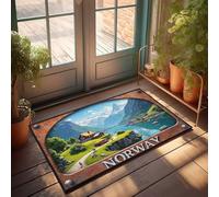 Fall Outdoor Welcome Mat Norwegian Fjord Serenity: A Picturesque Village Amidst Majestic M Doormat Room Decor For Men Doormats With Funny Sayings(50X80CM)