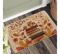 Fall Owl Doormat, Autumn Leaves Door Mat for Outdoor & Indoor Entrance Woodland Decor, Rubber Non-Slip Easy Clean Front Doormat 29x17 Inch