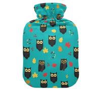 Fall Owls Leaves Teal Hot Water Bottle with Cover for Pain Relief Heating Bag for Sore Muscles, 2L