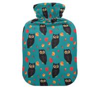 Fall Owls Leaves Teal Hot Water Bottle with Cover for Pain Relief Heating Bottles for Sore Muscles Injuries, 2L