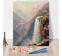 Fall Paint by Numbers for Adults, Paint by Numbers Cherry Blossoms Pattern Design, Color Acrylic Oil Painting Kits with 3 Brushes DIY Hobbies for Adults Women Gifts, Home Room Decor, 16x20inch -zp53M3