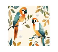 Fall Parrot Bird Decorative Light Switch Cover Wall Plate 2 Gang Double Toggle, Fun Autumn Leaf Branch Electrical Faceplate for Kitchen Bathroom, Country Switchcover Decor
