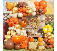 Fall Party Decoration Balloon Arch Kit, Orange Burgundy Brown Beige White Balloons with Maple Leaves Pumpkin Foil Balloons Garland for Thanksgiving Autumn Harvest Birthday Baby Shower Decor Supplies