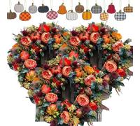 Fall Peony And Pumpkin Wreath - Year Round Wreath, 15.7" Handmade Autumn Floral Wreath with Farmhouse Rustic Style, Artificial Seasonal Decoration for Front Door Porch Indoor Outdoor(B,3pcs)