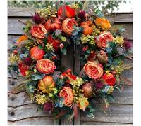 Fall Peony and Pumpkin Wreath - Year Round Wreath, Realistic Pumpkin Wreaths, Farmhouse Fall Wreaths for Front Door, Autumn Leaves Simulation W-Reath Rattan (50 * 50)