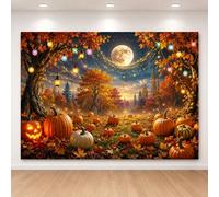 Fall Photography Backdrop, Enchanted Autumn Forest Pumpkin Night Full Moon Background for Kids Halloween Birthday Party Decorations, Fairy Tale Glowing Jack-O-Lantern Photo Booth Props, 7x5ft