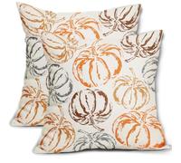 Fall Pillow Covers 18X18 Inch Set of 2 Burnt Orange Brown Grey Pumpkin Decorative Pillow Cases Autumn Harvest Thanksgiving Cotton Linen Cushion Case Holiday Home Decor For Sofa Bed Couch Outdoor