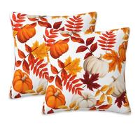 Fall Pillow Covers 18X18 Set of 2, Fall Pumpkins Maple Leaves Decorative Throw Pillow Covers, Autumn Thanksgiving Harvest Pillow Cover Pillowcase Cushion Case for Home Sofa Couch Indoor Outdoor