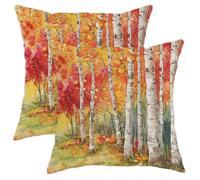 Fall Pillow Covers Set of 2, Autumn Birch Tree Leaves Throw Pillows Case, Outdoor Decorative Woodland Rustic Decor Cushion Covers for Home Sofa Bed Couch 16x16 Inch