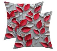 Fall Pillow Covers Set of 2, Red Leaf Pattern Throw Pillows Case, Autumn Decorative Cushion Covers for Home Sofa Bed Couch 20x20 Inch