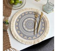 Fall Placemats Kitchen Table Set of 6, Small Table Mats 13x13 Inch Geometric Flowers Pattern Polyester Cotton Grey Yellow