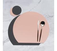 Fall Placemats Mats Set of 2, Place Mats Non Slip 15x13 Inch Reversible Bicolor Solid Color with Coasters PU Leather Pink Dark Grey