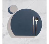 Fall Placemats Wipeable Set of 4, Modern Neutral Placemats 15x13 Inch Reversible Bicolor Solid Color with Coasters PU Leather Navy Blue Grey