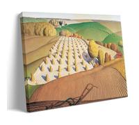 Fall Plowing by Grant Wood 1931 - American Regionalism Poster Featuring Harvest Fields And Rural Scenery for Wall Decor Artworks Canvas Room Aesthetic Wall Art Prints Home Modern Decor Frame 20x30inc