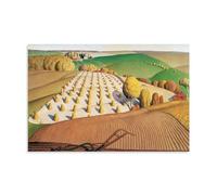 Fall Plowing by Grant Wood 1931 - American Regionalism Poster Featuring Harvest Fields And Rural Scenery for Wall Decor Wall Art Aesthetic Canvas Painting Picture Living Room Decor Home Unframe 12x18i