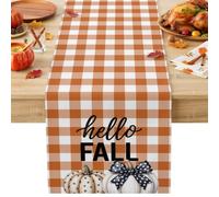Fall Polka Dot Bow Pumpkin Table Runner 72 Inches Long,Table Runners Kitchen Dining Tables Decoration for Home Party Decor, Orange Buffalo Plaid Tables Runner Wedding Dresser Scarf