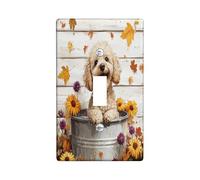 Fall Poodle Dog Decorative Light Switch Cover Plate 1 Gang Single Toggle, Autumn Wood Flower Leaf Electrical Faceplate for Kitchen Bathroom, Puppy Switchcover Decor