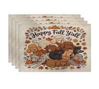Fall Poodle Dog Placemats Set of 4, 12x18 Inch, Autumn Stacked Puppy Weird 4Pcs Table Mats for Home Dinning, Maple Leaf Holiday Party Kitchen Decor