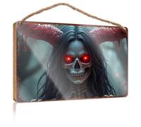 Fall Porch Signs Evil Demon With Red Eyes And Horns Wooded Sign Funny Room Decor Posters & Prints(23X35CM)