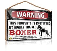 Fall Porch Signs Warning This Property Is Protected By A Highly Trained Boxer Wooden Sign Wooden Hanging Sign Wood Bathroom Sign(15X28CM)