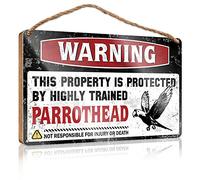 Fall Porch Signs Warning This Property Is Protected By A Highly Trained Parrothead Wooden Sign Wooden Hanging Sign Wood Bathroom Sign(20X30CM)