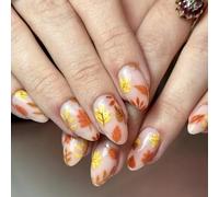 Fall Press On Nails 24Pcs Halloween Almond Stick On Nails With Orange Maple Leaves For Women Thanksgiving Nails Art