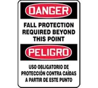 Fall Protection Required Beyond This Point OSHA Danger Spanish/English Bilingual Sign, Plastic 14" x 10", Made in USA - AccuformNMC, SBMFPR105VP