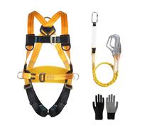 Fall Protection Safety Harness with Dual Lanyard and Double Hooks, Adjustable Full Body Harness for Men, Construction, Climbing, Roofing, Exterior Work, Max Load 100kg, EN 361/354/355 Certified