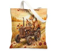 Fall Pterodactyl Canvas Tote Bag for Shopping 13 * 15, Holiday Funny Tractor Reusable Grocery Bag for Women, Dinosaur Travel Pattern Gift Decoration