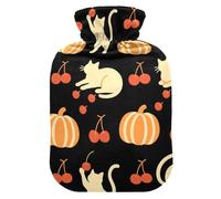 Fall Pumpkin and Naughty Cat Black Travel hot Water Bottle with Soft Cover, 2Lwarm Water Bottle for Bed for Sore Muscle,Hot and Cold Therapies,compresas calientes para el vientre
