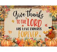 Fall Pumpkin Backdrop Autumn Give Thanks to The Lord His Love Endures Forever Maple Leaf Background for Thanksgiving Harvest Party Decorations Supplies Banner (10x8FT: 120x96 inch)