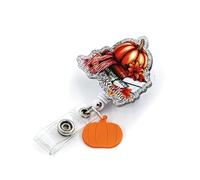 Fall Pumpkin Badge Reel Retractable with ID Clip Fall in Love with Reading Acrylic Badge Holder for Holiday Students Teachers Office