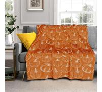 Fall Pumpkin Blanket 50"x40" Burnt Orange Cream Autumn Colored Print Thanksgiving Throw Blanket Lightweight Warm Soft Blanket Farmhouse Seasonal Decor for Home Living Room Sofa Couch Bed