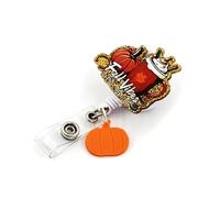 Fall Pumpkin Coffee Badge Reel Retractable with ID Clip Fall Vibes That Nurse Life Autumn Thanksgiving Acrylic Badge Clip Suitable for RN ER NICU Nurses Nursing Medical Office