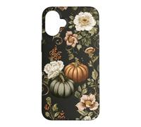 Fall Pumpkin Dark Floral White Flower Berry Vine Vintage Case for iPhone 16 Plus