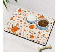 Fall Pumpkin Dog Food & Water Mat, Paw Prints Autumn Pet Feeding Mat for Floor Non-Slip Waterproof, Super Absorbent Cat Bowl Mat, Easy to Clean Eco-Friendly Durable Pet Placemat,24" × 32"