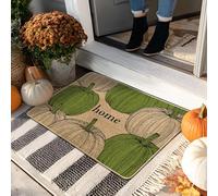 Fall Pumpkin Doormat, Green and Beige Home Entrance Mat for Autumn Decor, Non-Slip Rubber Waterproof Dust Absorbent, Indoor & Outdoor Use 29x17 Inch