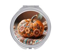 Fall Pumpkin Ethic Boho Floral Compact Makeup Mirror Double-Sided 1X/2X Magnifying Handheld Mirror with Lid Adjustable Folding Travel Mirrors for Purse & Pocket