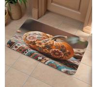 Fall Pumpkin Ethic Boho Floral Front Door Mat, Heavy Duty Bathroom Rugs Durable Welcome Mat for Outdoor Indoor, Super Absorbent Bath Rugs for Entryway Outside Patio Porch, 60x90cm