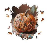 Fall Pumpkin Ethic Boho Floral Personalized Jigsaw Puzzles, 141 Pcs Wooden Jigsaw Puzzle Tiger Head Shape Puzzle Gift