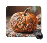 Fall Pumpkin Ethic Boho Floral Square Mouse Pads Non-Slip Rubber Base Mouse Mat Cute Mousepad Funny Computer Desk Accessories for Office Home Gaming Work 25 * 30cm