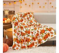 Fall Pumpkin Flannel Throw Blanket, Cosy Fluffy Blankets for Bed, Soft Warm Cozy Fall Throw Blanket for Couch, Warm Single Throws for Audlts,Farmhouse Chair Bed Home Dorm Thanksgiving Decor, 100*70cm