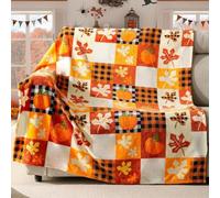 Fall Pumpkin Flannel Throw Blanket, Halloween Fleece Throw Blanket, Leaves Fall Plaid Blankets Flannel Cozy Plush, Soft Warm Blankets Bed, Halloween Decorations,Girl,Woman,Adults(130x150cm)
